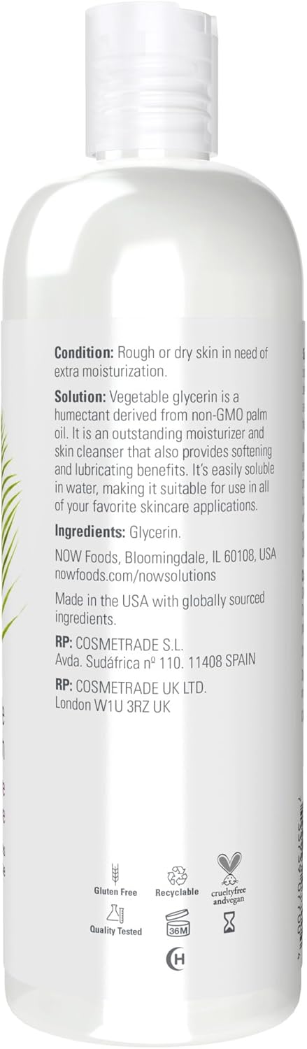 Now Foods Solutions, Vegetable Glycerin, 100% Pure, Versatile Skin Care, Softening And Moisturizing, 16-Ounce