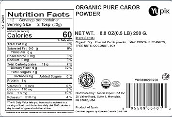 Yupik Organic Pure Carob Powder Superfood, 8.8 Ounce