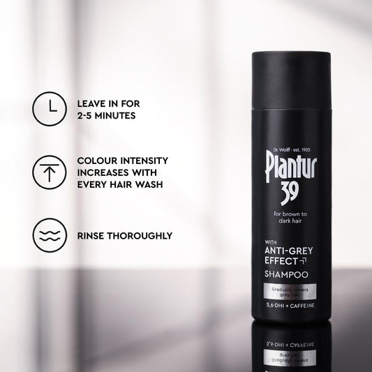 Plantur 39 Anti-Grey Effect 5.6-Dhi & Caffeine Shampoo 200Ml | Gradually Darker And Stronger Hair | Controlled Concealing Of Grey Hairs | Supports Natural Hair Growth