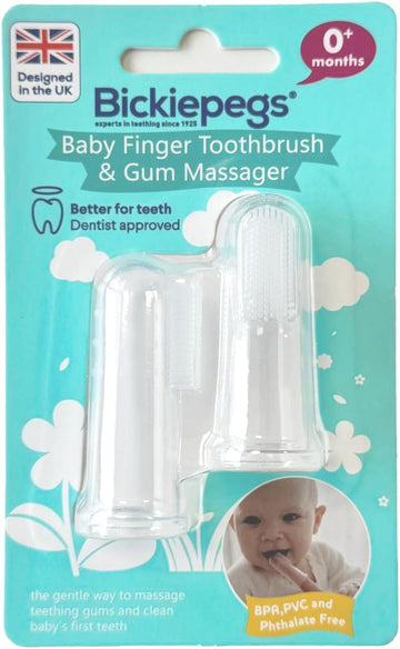 Bickiepegs Finger Toothbrush for Newborn 0 Months +, Soft Brush Head for First Tooth, sooth and Calm Teething Baby, Safety Tested (2-Pack 4 Brushes)