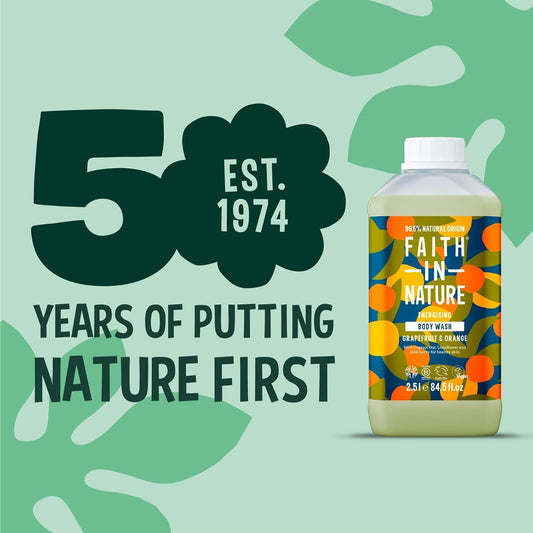 Faith In Nature Natural Grapefruit & Orange Body Wash, Energising Shower Gel, Vegan & Cruelty Free, No Sls Or Parabens, 2.5L Refill