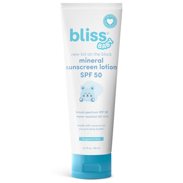 Bliss Baby Sunscreen, Premium Spf 50 Mineral Lotion, Natural Zinc Oxide, Fragrance-Free, Hypoallergenic & Dermatologist Tested, Water-Resistant, Vegan, Sensitive Skin - For Babies, Kids & Whole Family