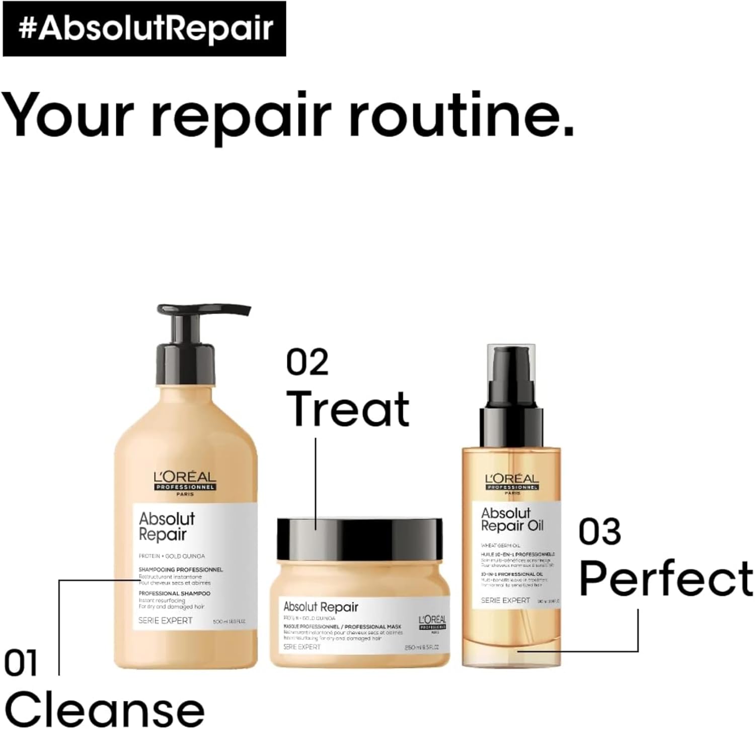 L’Oréal Professionnel | Mask, With Protein And Gold Quinoa for Medium-Thick Dry And Damaged Hair, Serie Expert Absolut Repair, 250 ml : Amazon.co.uk: Beauty