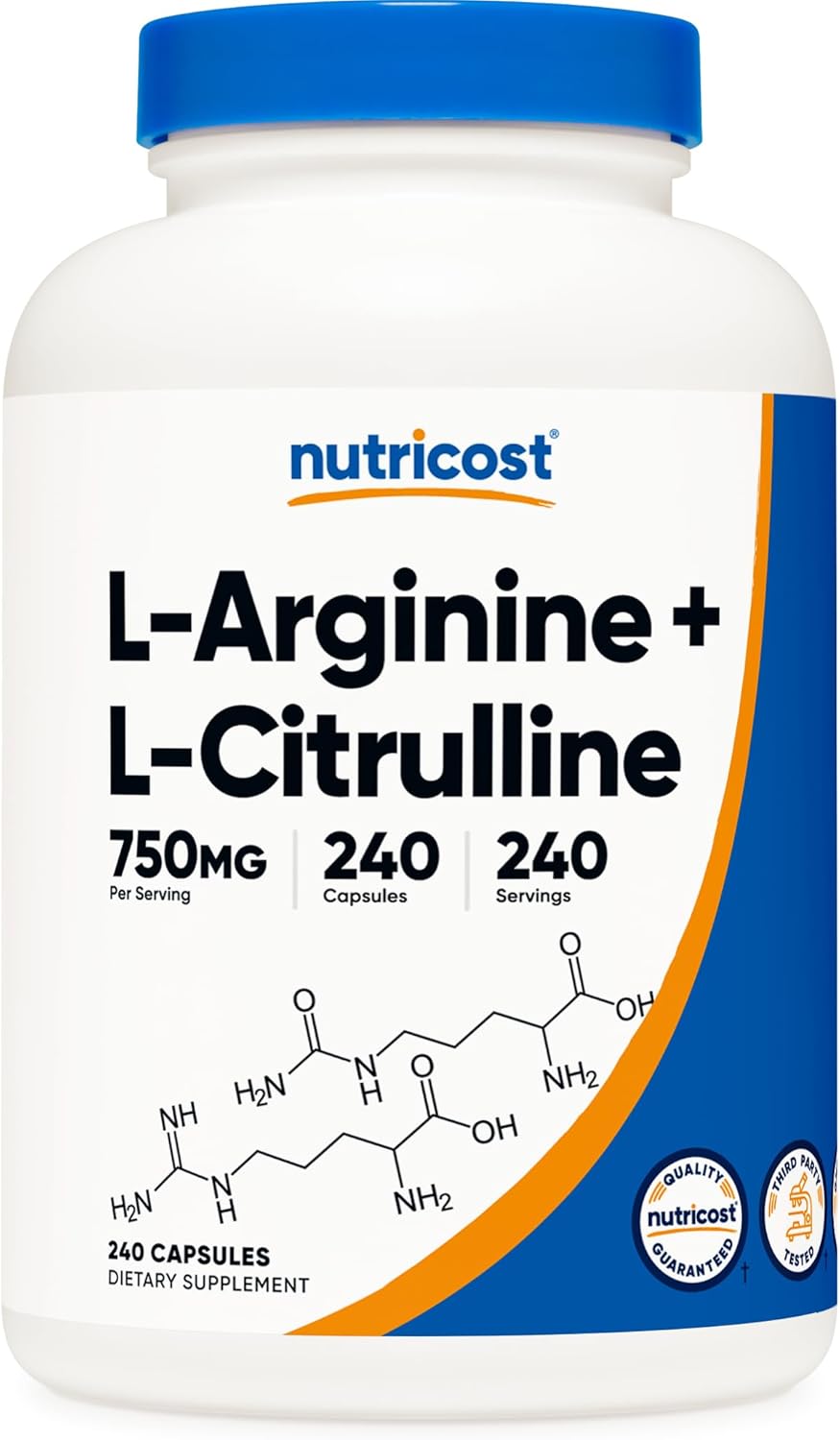 Nutricost L-Arginine L-Citrulline Complex 750Mg, 240 Capsules - Non-Gmo