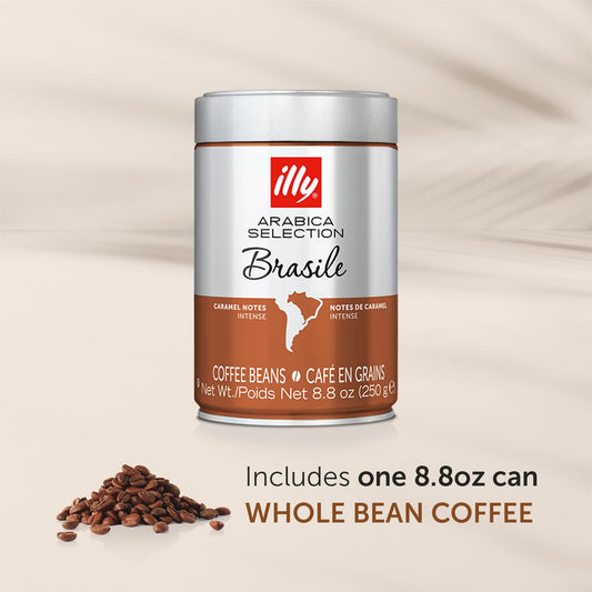 illy Whole Bean Coffee - Perfectly Roasted Whole Coffee Beans – Brasile Bold Roast - Notes of Caramel – Mild & Balanced - 100% Arabica Coffee - No Preservatives – 8.8 Ounce