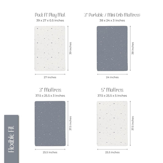 Ely’S & Co. Pack And Play Sheets, For Mini/Portable Crib, 2 Pack Fitted Playpen Play Yard Sheet Set Compatible With Graco Pack N Play, For Baby Boys, 100% Cotton, Celestial Blue Print, 38”X24”X5”