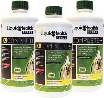 Liquidhealth 32 Oz K9 Complete 8-In-1 Liquid Multivitamin For Dogs & Puppies, All In One Complete Formula, Senior Puppy Dog Diet, Canine Vitamins, Skin And Coat, Joint Health, Immune Support (3 Pack)