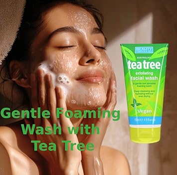 Beauty Formulas Tea Tree Face Wash - Salicylic Acid & Exfoliating Deep Cleansing Foaming Face Cleanser For All Skin Types - Face Exfoliator, Facial Cleanser For Teen, Women, Men, 3 Pack+Cheeroo Magnet