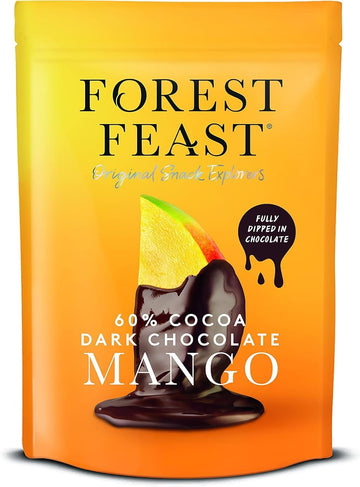 Forest Feast 60% Cocoa Dark Chocolate Mango 6 X 100G | Sweet Dried Mango Chocolate Covered Fruit Snack With 60% Belgian Dark Chocolate, Gluten Free & Vegan Friendly Snack