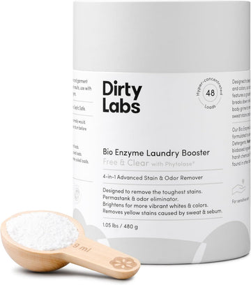 Dirty Labs | Scent Free | Bio Enzyme Laundry Booster | 48 Loads (1 Lb) | Hyper Concentrated | High Efficiency & Standard Machine Washer | Nontoxic, Biodegradable | Stain & Odor Removal Enzyme Booster