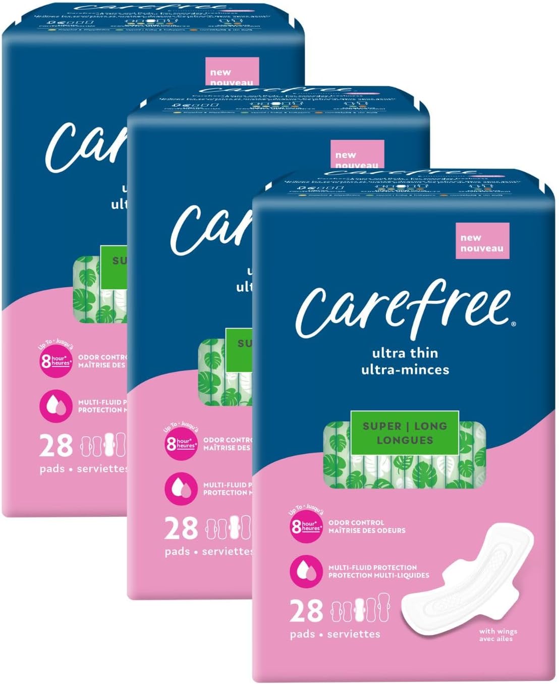 Carefree Ultra Thin Pads, Super/Long Pads With Wings, 28ct (Pack of 3)