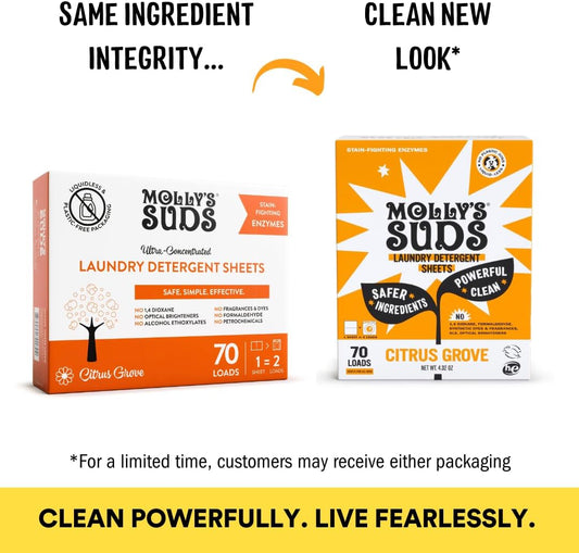 Molly’S Suds Laundry Detergent Sheets | Gentle On Sensitive Skin, Powerful Plant-Based Enzymes, Stain-Fighting | Liquidless & Plastic-Free Packaging | 70 Loads (Citrus Grove)