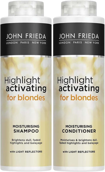 John Frieda Sheer Blonde Highlight Activating Moisturising Shampoo And Moisturising Conditioner Duo Value Bundle For Naturaland Colour - Treated Blonde Hair, 2 X 500 Ml