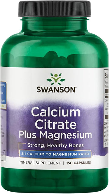 Swanson Calcium Citrate Plus Magnesium - Mineral Supplement Promoting Strong Bones, Energy Production, & Muscle Relaxation - May Support Cardiovascular Health - (150 Capsules)