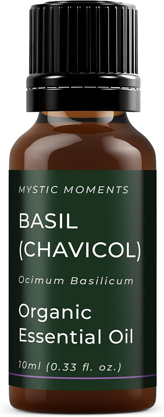Mystic Moments | Organic Basil (Chavicol) Essential Oil 10ml - Pure & Natural oil for Diffusers, Aromatherapy & Massage Blends Vegan GMO Free