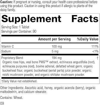 Standard Process C Synergy - Whole Food Immune Support And Antioxidant With Echinacea Purpurea, Rose Hips, Shiitake, Reishi Mushroom Powder, Buckwheat, And Wheat Germ - 90 Tablets