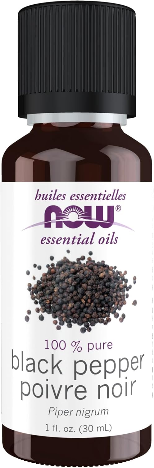 Now Essential Oils, Black Pepper Oil, Spicy Aromatherapy Scent, Steam Distilled, 100% Pure, Vegan, Child Resistant Cap, 1-Ounce