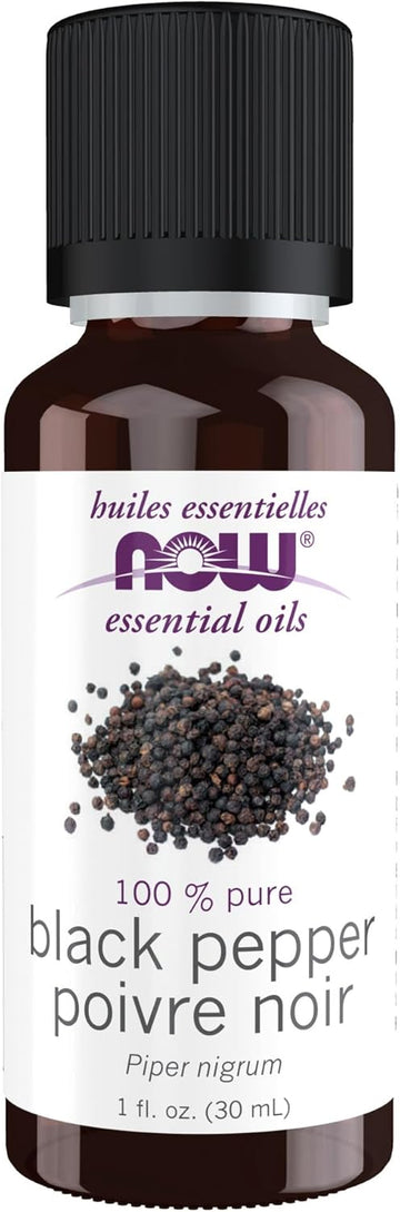 Now Essential Oils, Black Pepper Oil, Spicy Aromatherapy Scent, Steam Distilled, 100% Pure, Vegan, Child Resistant Cap, 1-Ounce