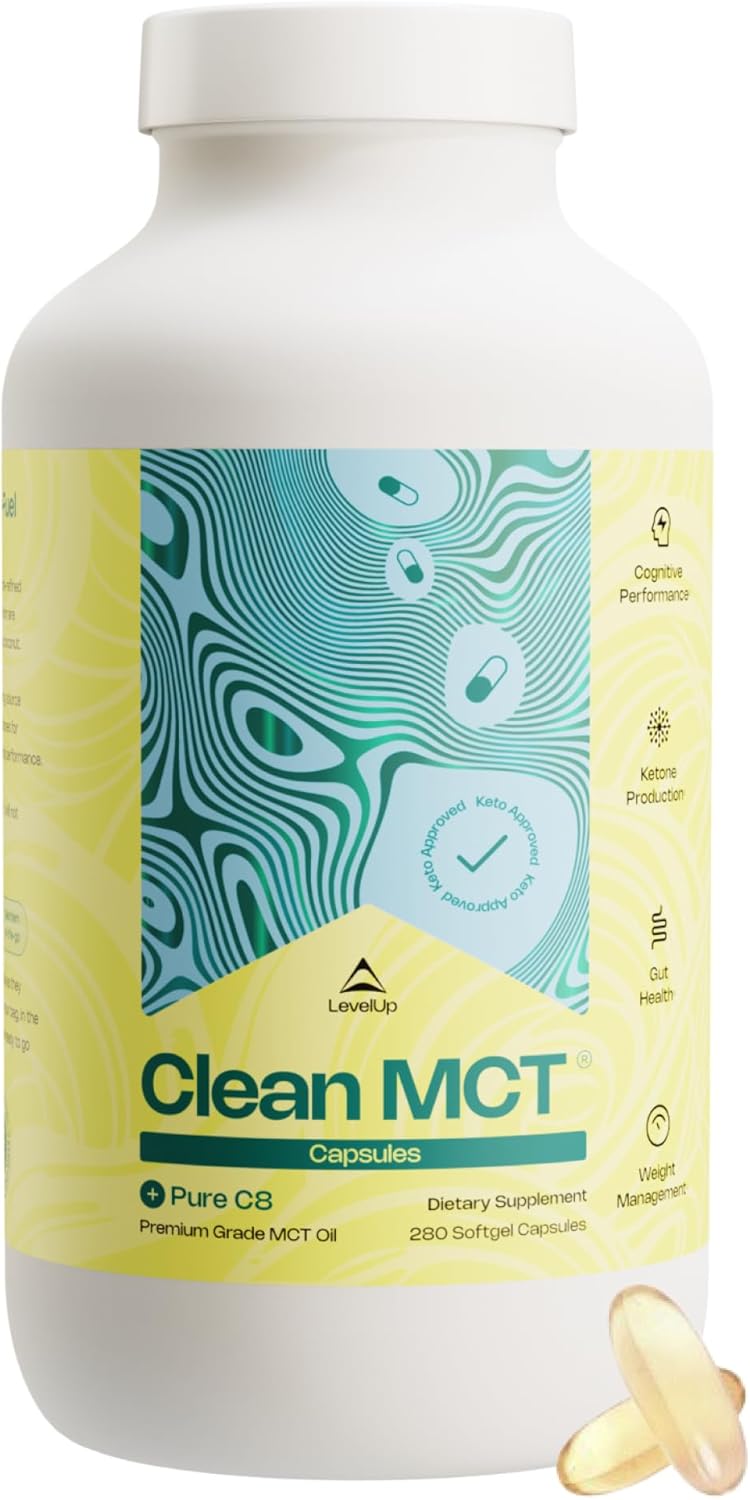 Levelup Clean Mct Oil Capsules - 100% Caprylic C8 For Energy, Focus, Weight Management, Gut Health, Brain Superfuel - Keto Supplement For Ketogenic Diet And Ketones - Non-Gmo (280 Count)
