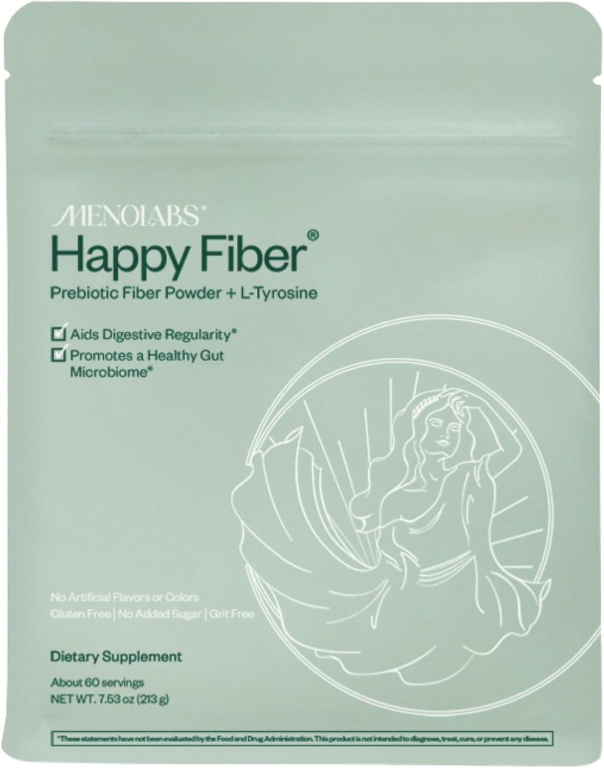 Menolabs Happy Prebiotic Fiber Supplement - 60 Servings (213 G) - Expertly-Formulated Menopause Supplements For Women, With L-Tyrosine