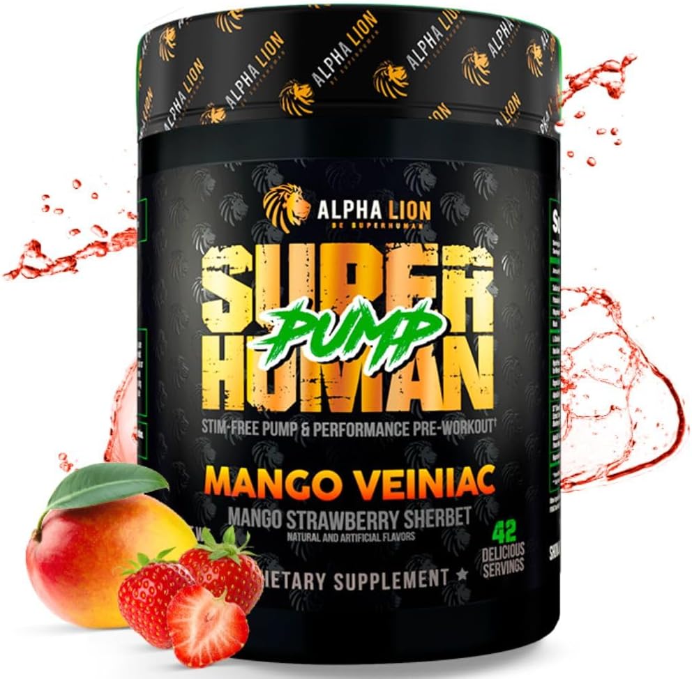 Alpha Lion Superhuman Pump Pre Workout Powder, Nootropic Caffeine & Stim Free Preworkout Supplement, Nitric Oxide Booster, Muscle Gainer, Energy & Focus (42 Servings, Peach Pumps Flavor)