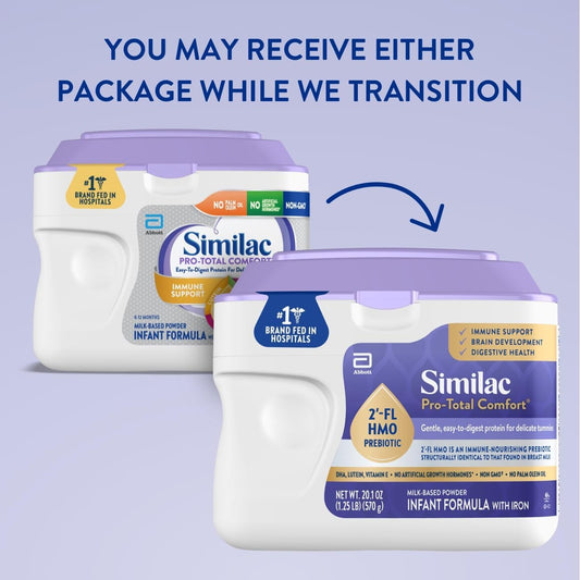 Similac Pro-Total Comfort®* Infant Formula With Iron, Gentle, Easy-To-Digest Formula, With 2'-Fl Hmo For Immune Support, Non-Gmo, Baby Formula Powder, 20.1-Oz Tub