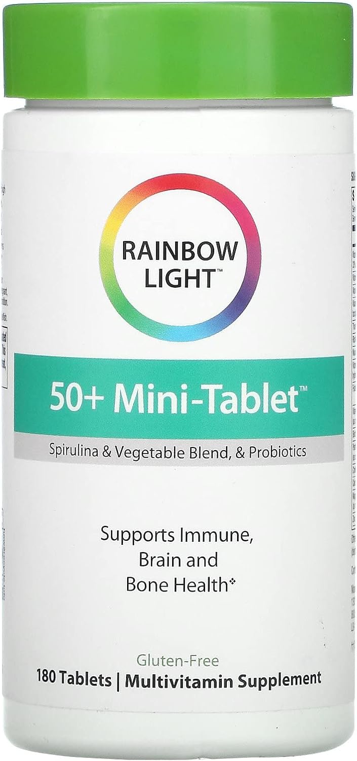 Rainbow Light - 50+ Mini-Tablet Food-Based Multivitamin - Age-Defense Formula Probiotic And Antioxidant Formula; Vitamins And Minerals Support Immune, Heart, Skin, Eye, Bone And Prostate - 180 Tablets