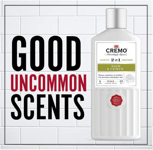 Cremo Barber Grade Sage & Citrus 2-in-1 Shampoo & Conditioner, 16 Fl Oz (2-Pack)