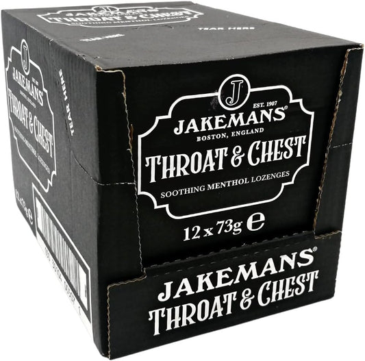 Jakemans Throat & Chest 73G - Pack Of 12 - Soothing Menthol Lozenges - Suitable For Vegetarians