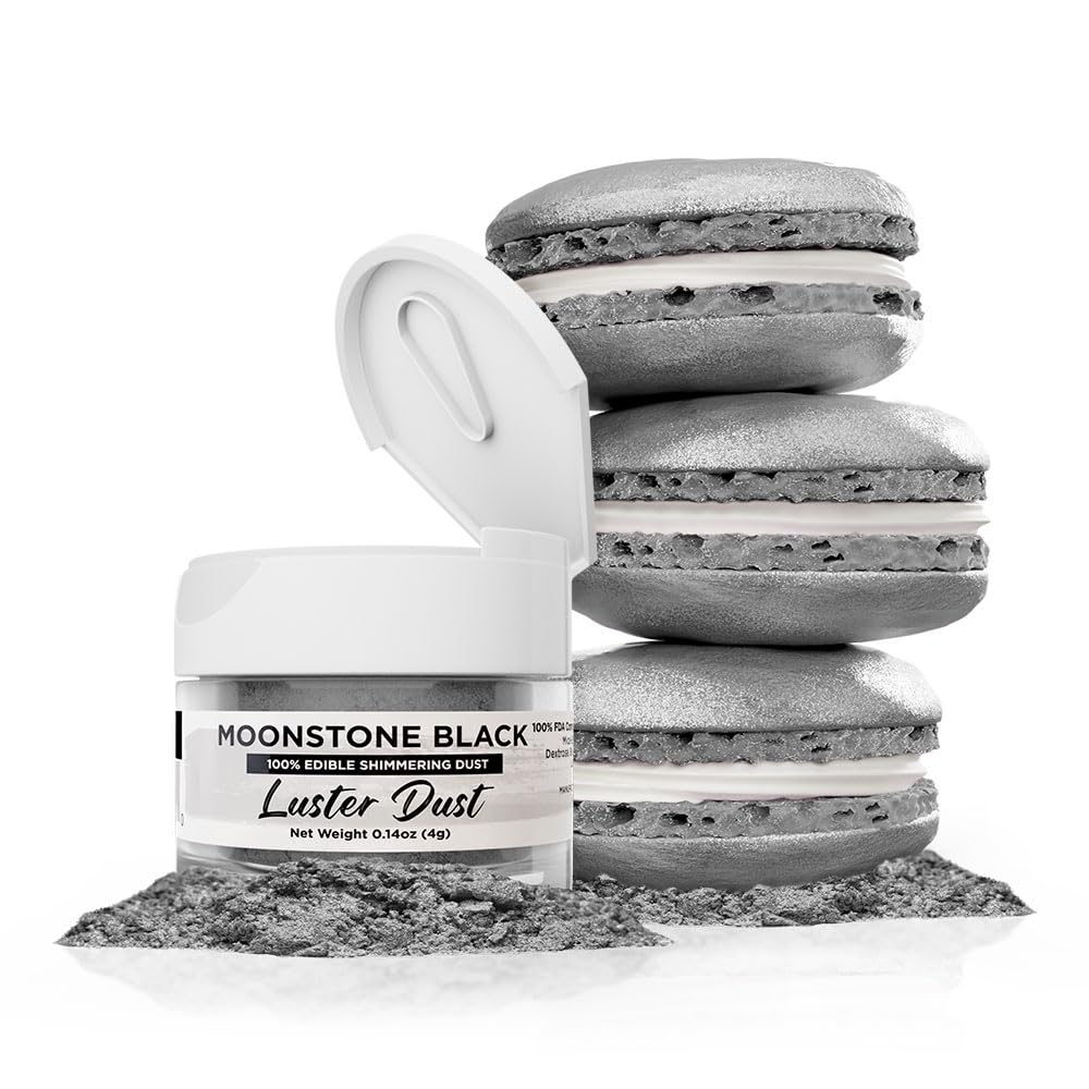 Luster Dust - Moonstone Black (4G 1X Jar) | Edible Vegan Dust & Paint For Cake Decorating, Ice Cream, Desserts, Cocktails And Beverages By Bakell