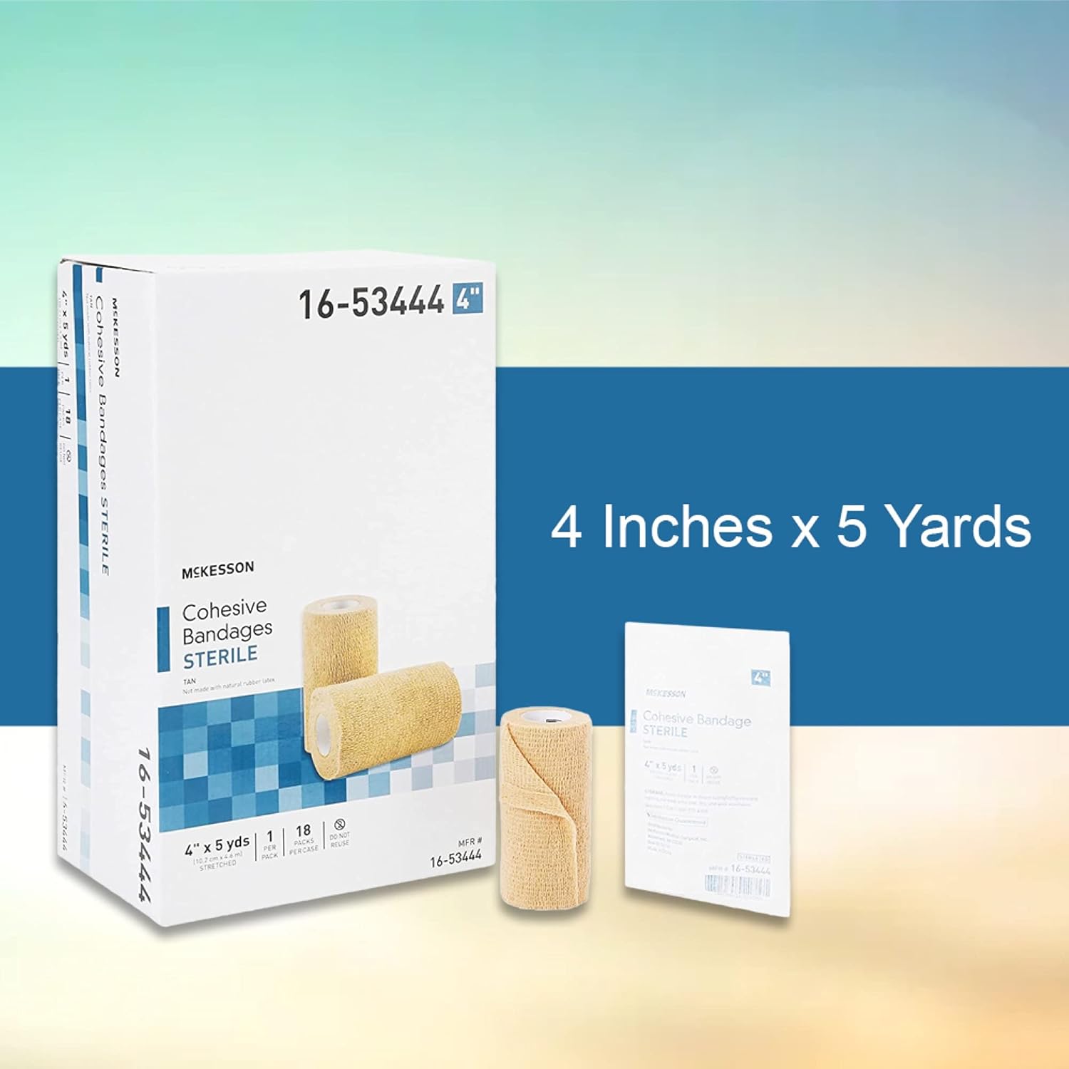 McKesson Cohesive Bandage, Sterile, Self-Adherent Closure, Tan, Latex-Free, 4 in x 5 yds, 1 Count, 1 Roll : Health & Household