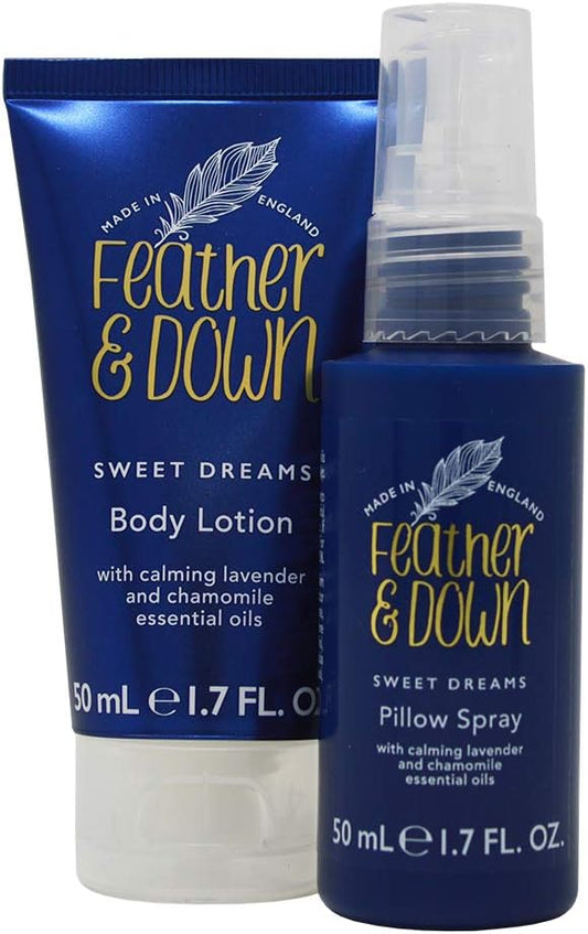 Feather & Down Straight To Sleep Gift Set (50Ml Pillow Spray & 50Ml Body Lotion) - The Perfect Sleep Duo, Infused With Lavender & Chamomile Essential Oils. Vegan Friendly & Cruelty Free