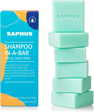 Saphus 6Pcs Shampoo Bars For Hair, Sulphate Free, Plastic Free, Blue