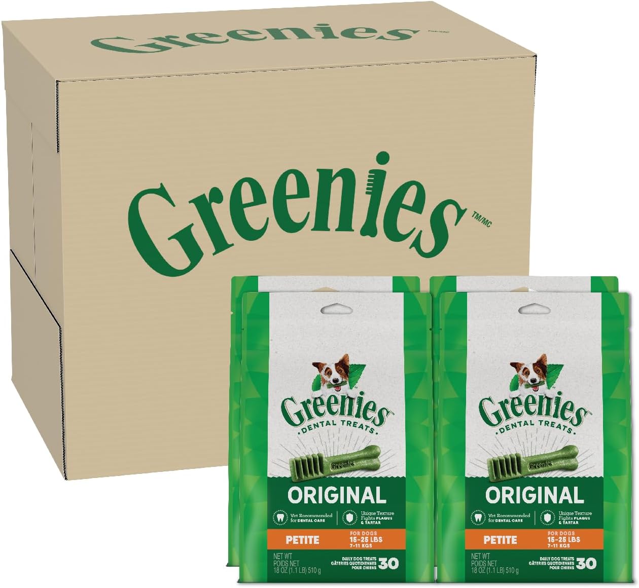 Greenies Original Petite Natural Dental Care Dog Treats, 72 oz. Pack (120 Treats)