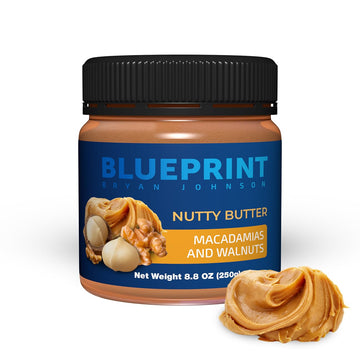 Blueprint Bryan Johnson Nutty Butter - Macadamia Nuts And Walnuts - Just 3 Ingredients - No Palm Oil - Keto And Low Carb Snack - No Added Sugar, Vegan, Non Gmo, Keto And Paleo Friendly (8.8 Ounces)