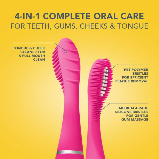 Foreo Issa Mini 3 Wild Strawberry, Electric 4-In-1 Sonic Toothbrush, Replaceable 6-Months Hybrid Brush Head, Medical-Grade Silicone, Travel-Friendly, 265 Uses/Charge, 2-Year Warranty