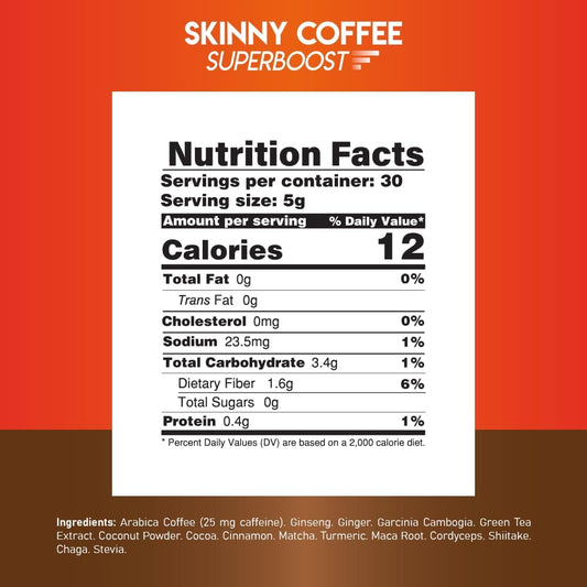 Skinny Coffee SuperBoost Skinny Coffee Super Boost Weight Loss,Protein Powder, Sugar-Free, Keto, Vegan Coffee, Supports Energy & Metabolism, Weight Loss Coffee Diet, Single Serve 1 Cup (30 Packs)