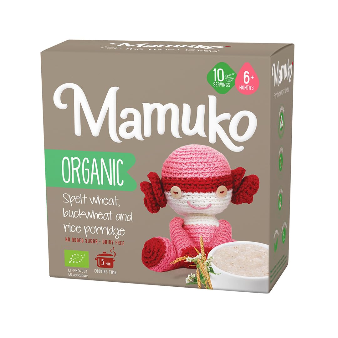 Mamuko Organic Porridge - Healthy Porridge Blend Of Spelt, Buckwheat & Rice - High Fiber Porridge With No Added Sugar, Milk & Preservatives - Organic Porridge Ideal For Toddlers - (200G & 10 Servings)
