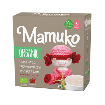Mamuko Organic Porridge - Healthy Porridge Blend Of Spelt, Buckwheat & Rice - High Fiber Porridge With No Added Sugar, Milk & Preservatives - Organic Porridge Ideal For Toddlers - (200G & 10 Servings)