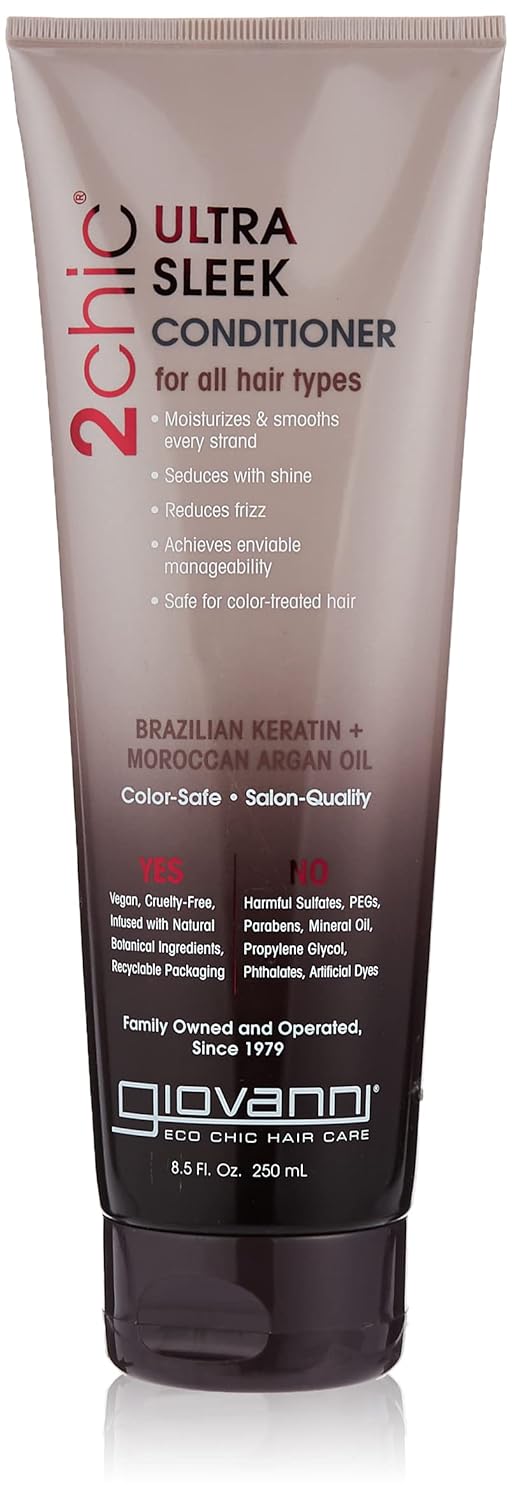 Giovanni 2Chic Ultra-Sleek Conditioner - Brazilian Phyto-Keratin & Moroccan Argan Oil, Anti-Frizz Formula, Coconut, Shea Butter, Pro-Vitamin B5, Color Safe, Paraben Free - 8.5 Oz