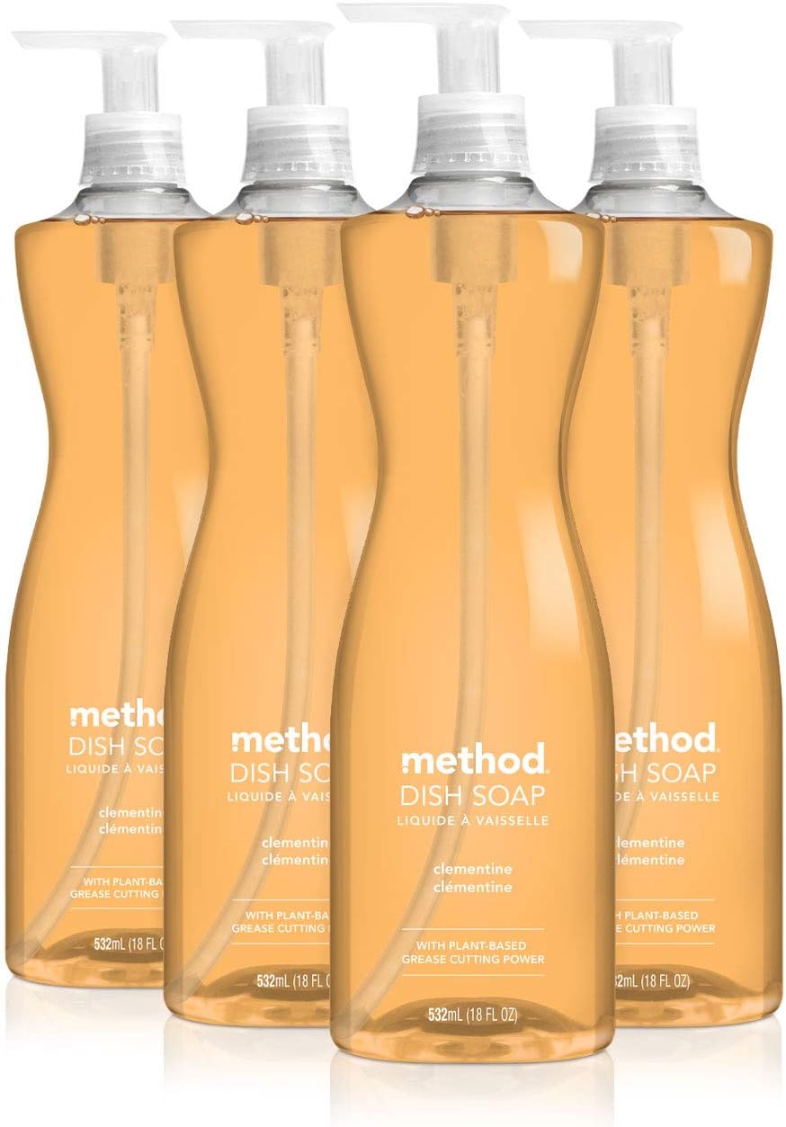 Method Gel Dish Soap , Clementine, Biodegradable Formula, Tough On Grease, 18 Fl Oz (Pack Of 4)