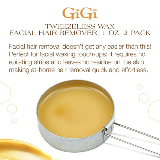 GiGi Tweezeless Wax, Non-Strip Facial Hair Remover for Sensitive Skin, 1 oz, 2-pack