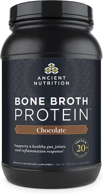 Ancient Nutrition Protein Powder Made From Real Bone Broth, Chocolate, 20G Protein Per Serving, 40 Serving Tub, Gluten Free Hydrolyzed Collagen Peptides Supplement