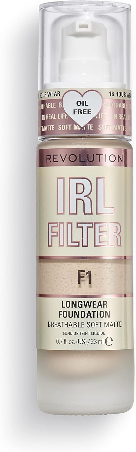 Makeup Revolution IRL Filter, Longwear Foundation, Medium to Full Coverage, Matte Finish, 16 Hour Wear, F1, Fair To Light Skin Tones, 23ml : Amazon.co.uk: Beauty