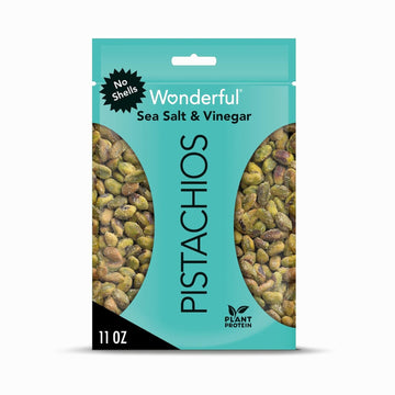 Wonderful Pistachios No Shells, Sea Salt & Vinegar Flavored Nuts, 11 Ounce Resealable Bag, Protein Snacks, Gluten Free, Healthy Snacks