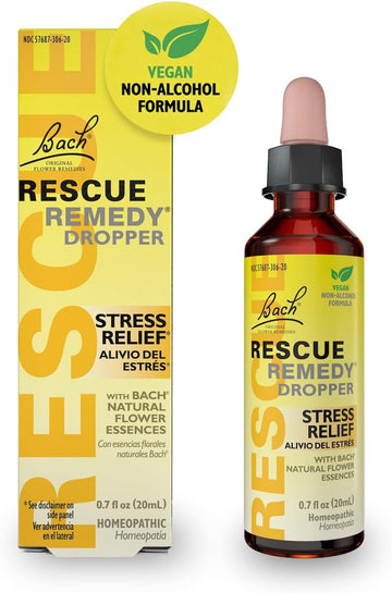 Bach RESCUE Remedy Dropper 20mL, Natural Stress Relief, Homeopathic Flower Essence, Vegan, Gluten & Sugar-Free, Non-Habit Forming (Non-Alcohol Formula)