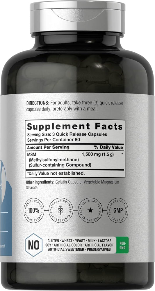 Horbäach MSM Supplement Capsules | 1500mg | 240 Count | Methylsulfonylmethane Formula | Non-GMO, Gluten Free