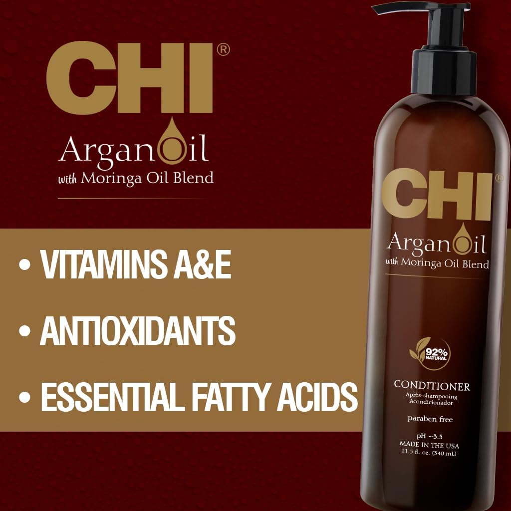 CHI Argan Oil Hair Conditioner Plus Moringa Oil Blend Rejuvenating Conditioner for Dry Damaged Hair Frizzy Hair Products Argan Hair Treatment Hydrates & Strengthens Paraben Free, 340 Ml : Amazon.co.uk: Beauty