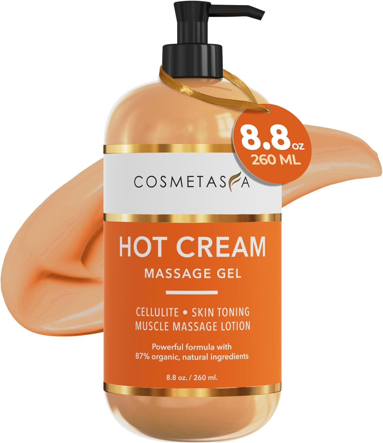 Cosmetasa Hot Cream For Belly - 87% Organic Cellulite Cream - Natural Sweat Cream Massage Gel - Cream For Stomach, Abdomen, Sore Joints, Muscles, Workout (8.8 Oz)