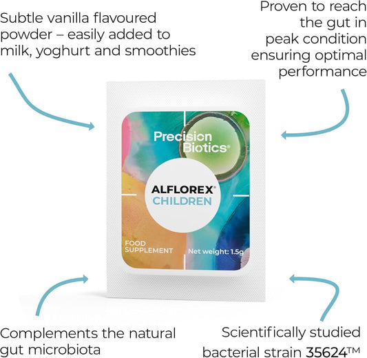 Alflorex Children 12 Week Plan - Gut Health Probiotic Supplements With Unique Bifidobacterium Longum Bacteria Strain 35624 - Probiotics For Children Ages 3+ - Vanilla Flavour - 90 Powder Sachets